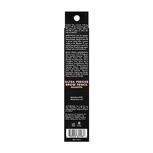 e.l.f. Ultra Precise Brow Pencil, Creamy, Micro-Slim, Precise, Defines, Creates Full, Natural-Looking Brows, Tames and Combs Brow Hair, 0.002 Oz, Brunette, 1 Count